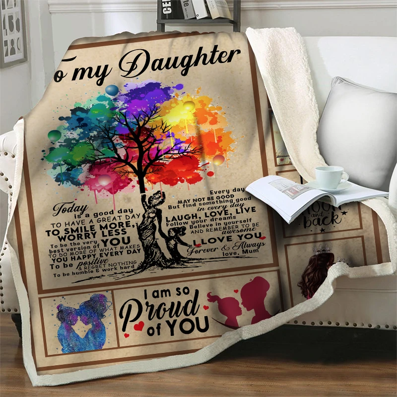 

Gorgeous Tree 3D Plush Throw Sherpa Fleece Blankets Bedspread Letter To My Daughter Gift Picnic Office Soft Flannel Quilts Cover