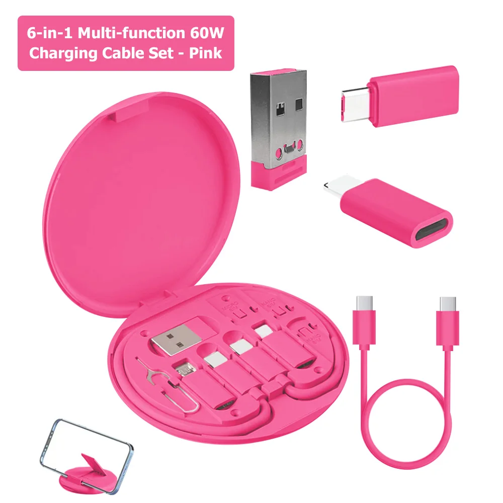 PD 60W Çok Fonksiyonlu USB Tip C Veri Kablosu Seti iPhone Xiaomi Şarj Cihazı İçin Hızlı Şarj Saklama Kutusu Adaptör Kartı Pin Seyahat Kutusu