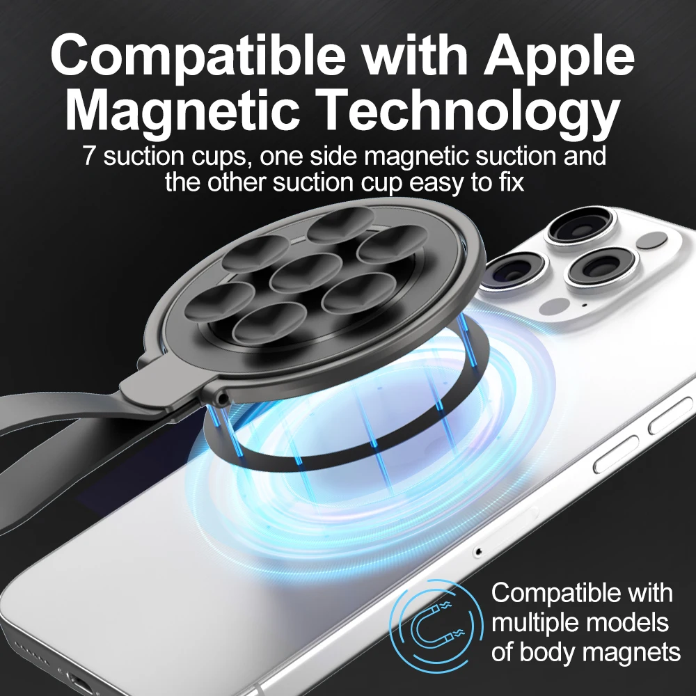 Magnetic 360° Rotatable Silicone Phone Holder with Suction and Finger Ring