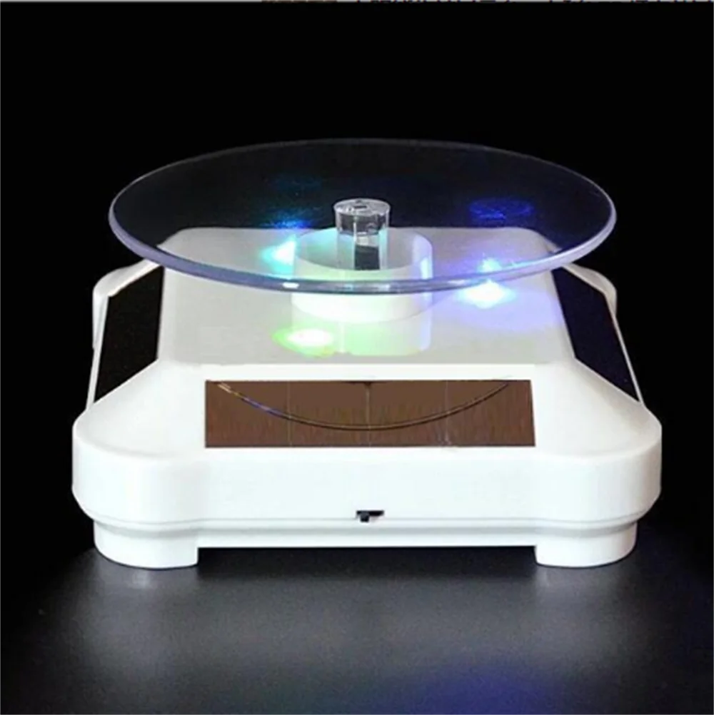 Turntable 360°Rotating Stand Solar Power Jewelry Spinner Watch Hobby Collection Shelf Rotating Display Multicolor