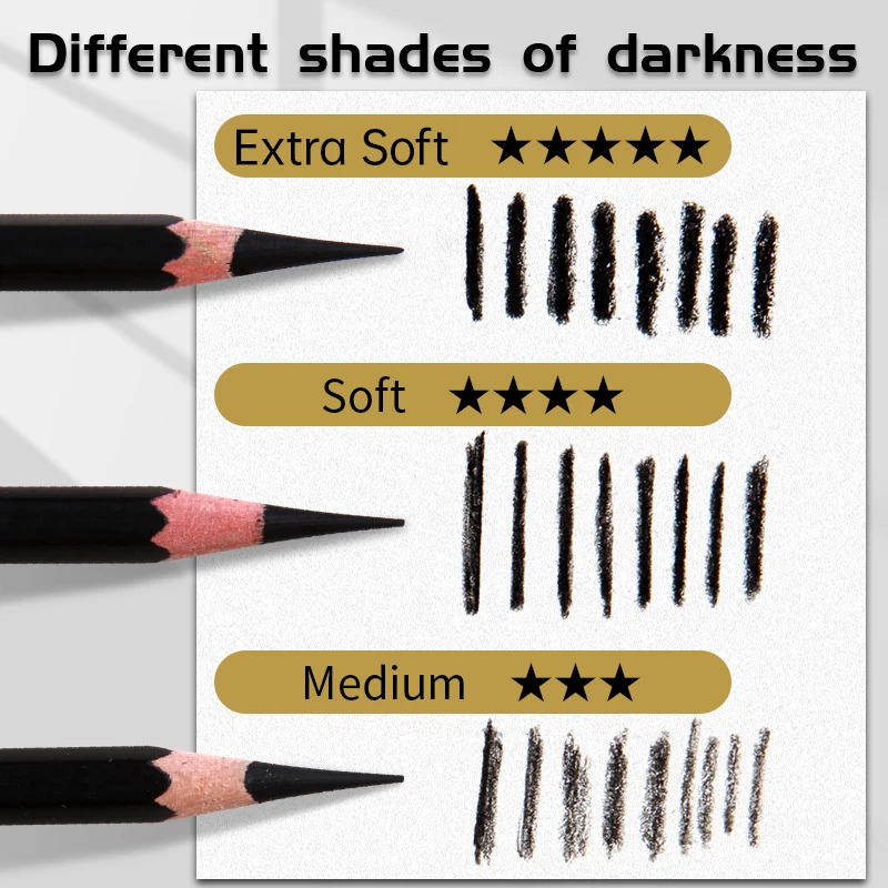 12pcs Marie's Charcoal Pencils,Extra Soft/Soft/Medium Art Graphite Pencils Set for Drawing,Sketching,Shading,forArtists,Adults 4