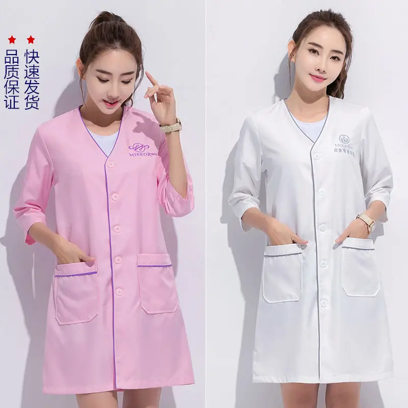white plus size Salon grooming clothes Black short beauty uniform dress spa uniform scrub uniform Lab coat logo Beautician tops