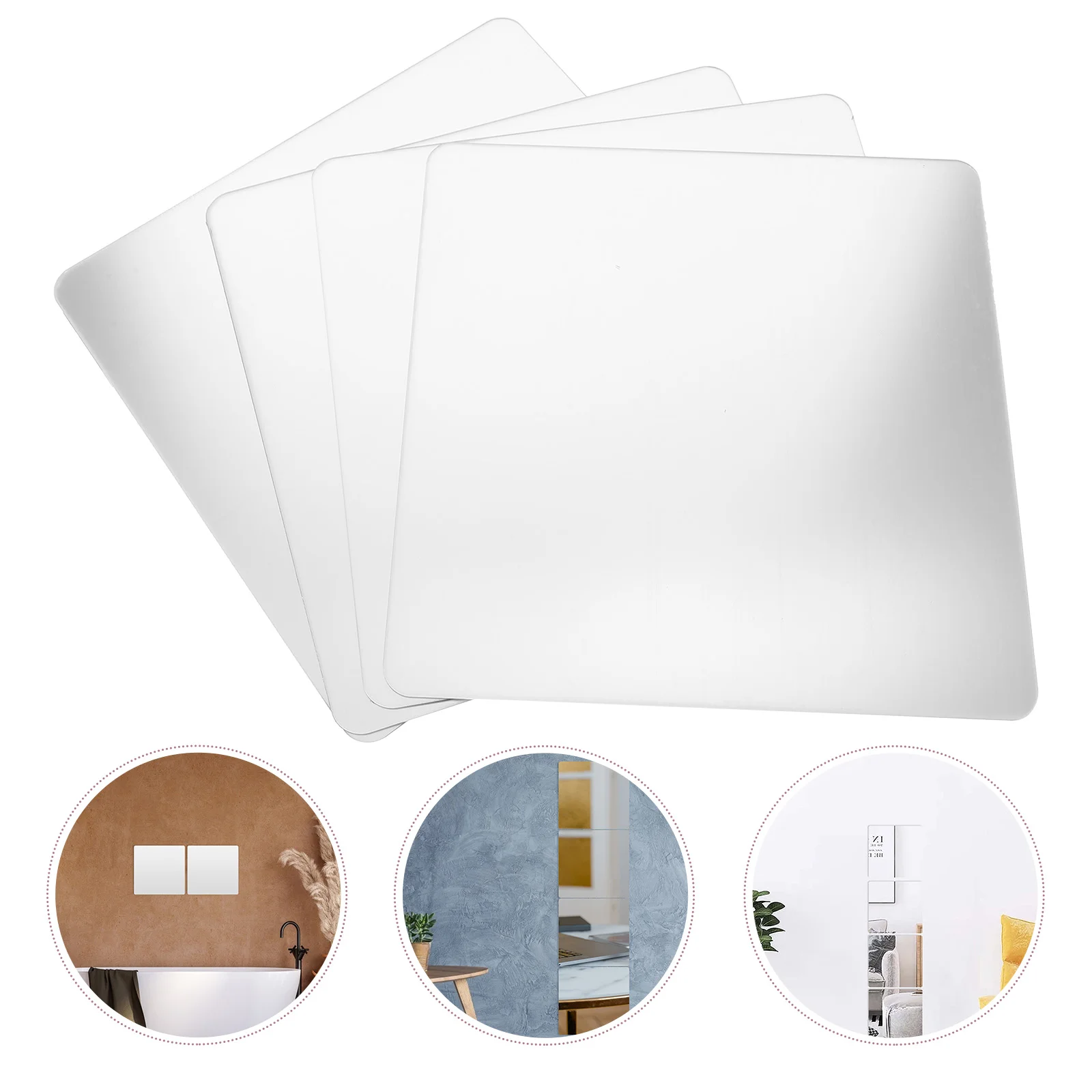 

4 Pcs Soft Mirror Shatterproof Wall Full Length Tiles Self Adhesive Makeup Stickers on Mirrors for Square Closet Door