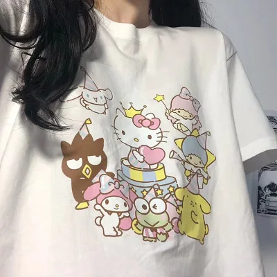 

Sanrio Hellokitty T-Shirt Summer Japanese Soft Girl Cute Cartoon Loose Versatile Short-Sleeved Female Student Design Sense Top