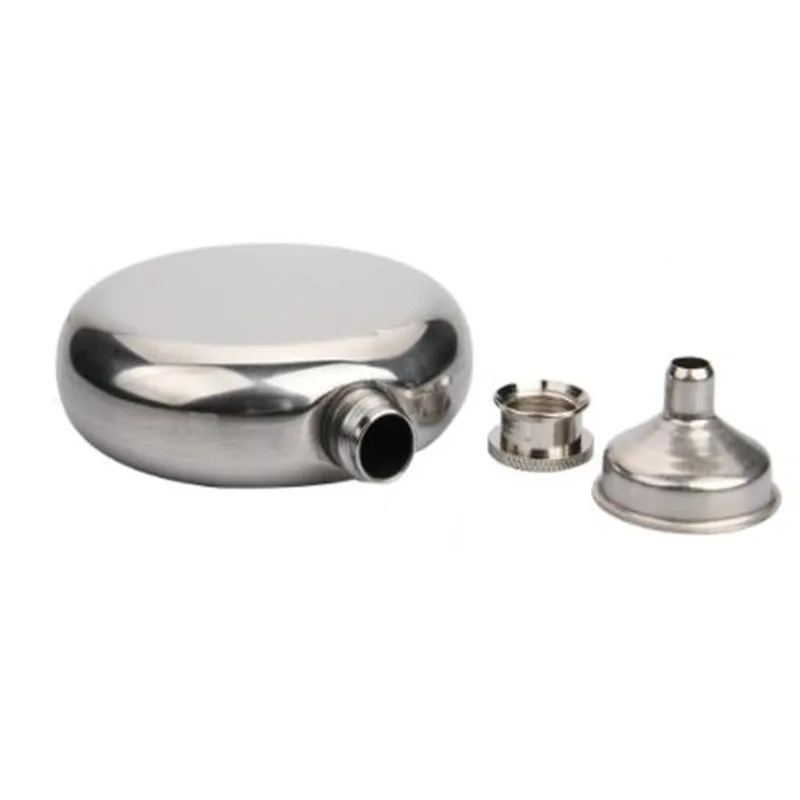 휴대용 원형의 스테인리스 스틸 플라스크, 5 oz, 작은 깔때기 거울, 부드러운 엉덩이 플라스크