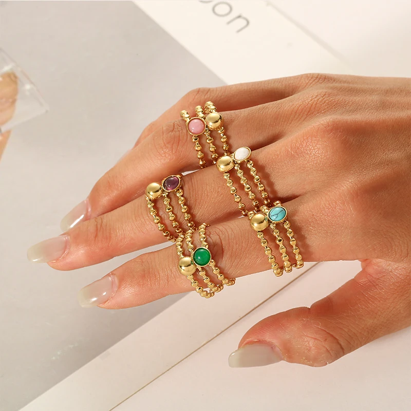 

Bohemia Wide Nature Stone Stainless Steel Rings For Women Fashion Jewelry