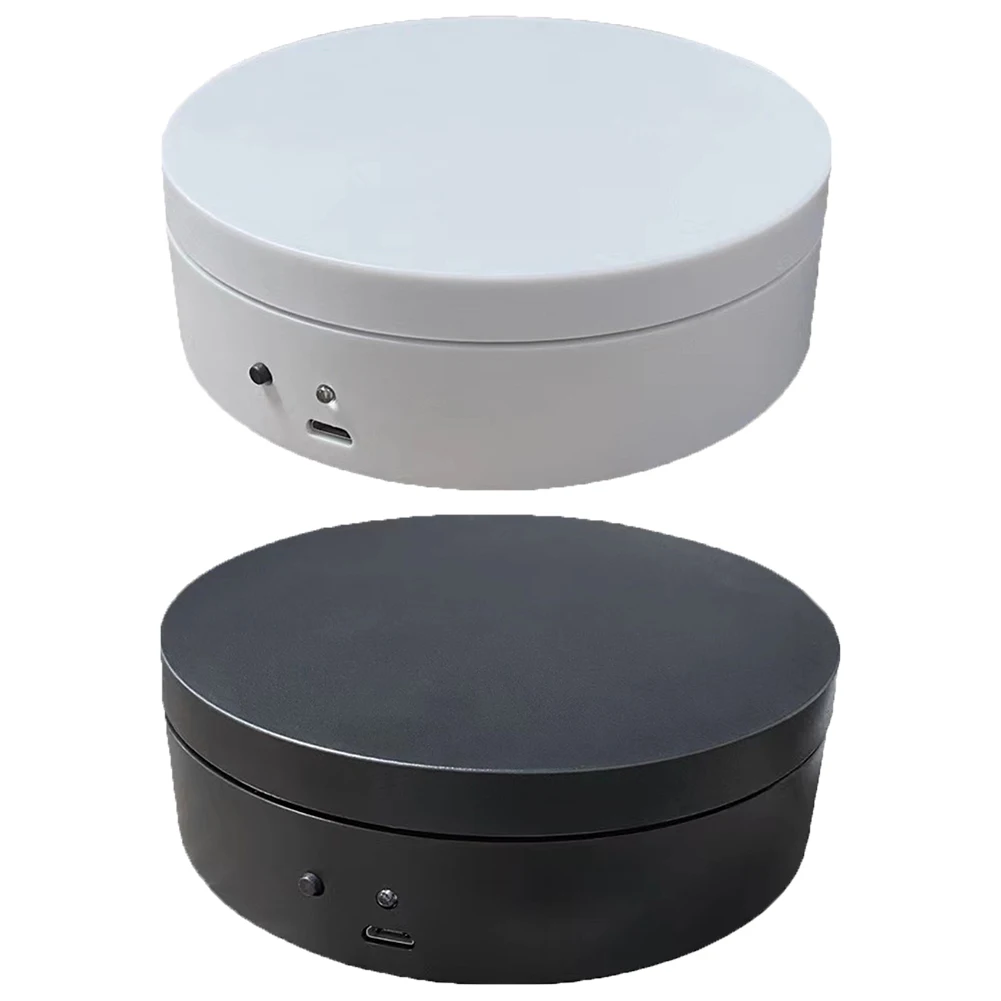 360도 회전 전동 턴테이블 12cm 자동 회전 플랫폼 USB 충전/배터리 작동 라이브 비디오용