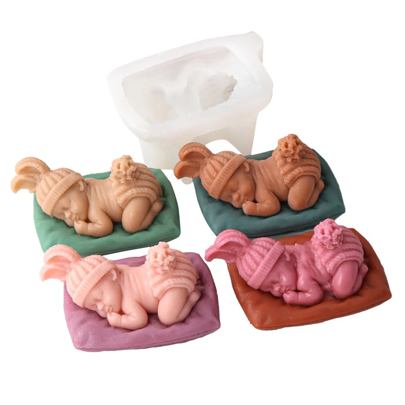 3D Baby Sleeping Shape Silicone Mold Kitchen DIY Fondant Cake Baking Chocolate Mold Handmade Soap Candle Plaster Resin Clay Tool