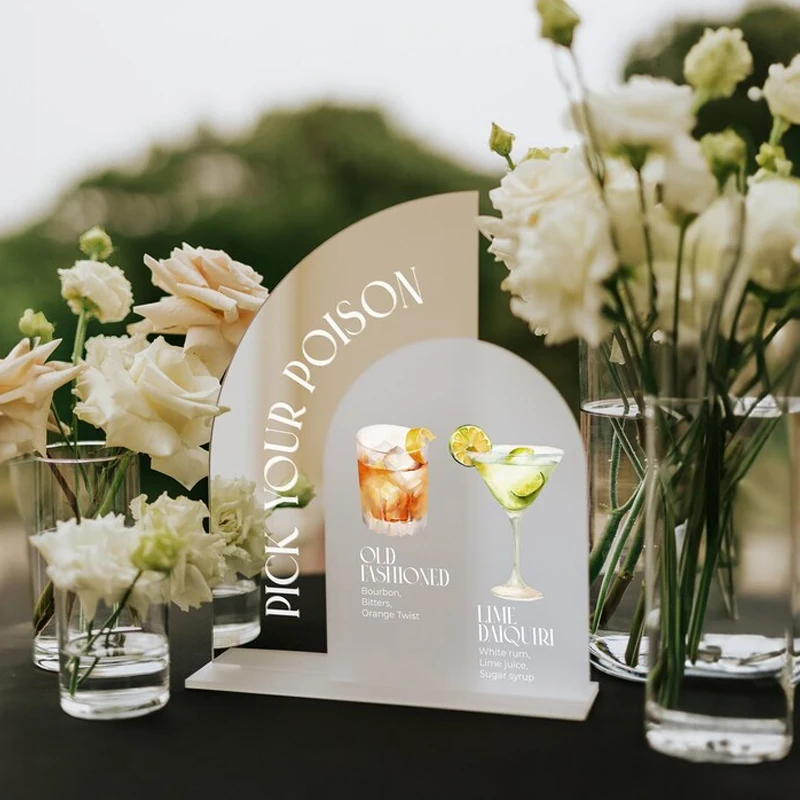 Silver Mirror Open Bar Sign,Pick Your Poison Sign,Plexiglass Arch Acrylic Sign,Acrylic Bar Menu,Signature Cocktails