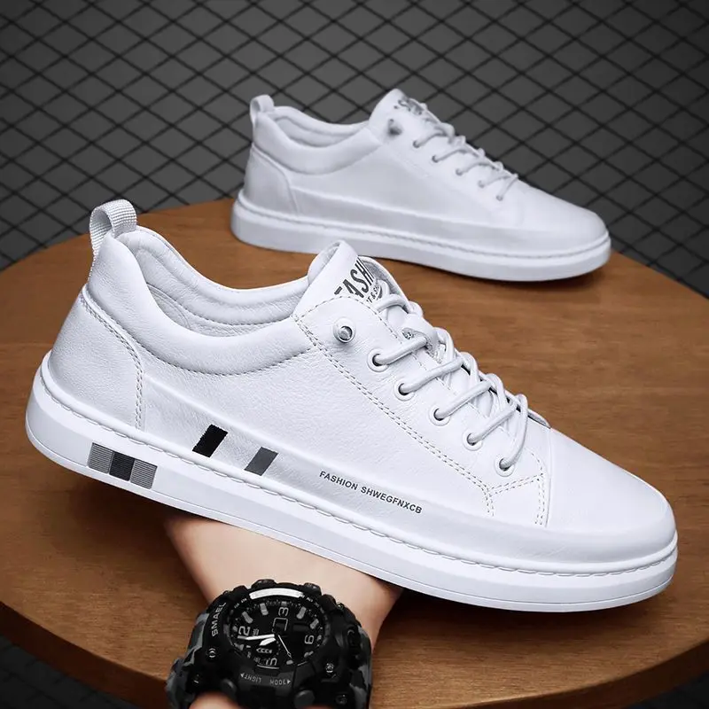 2024 New Men's Shoes Fashion Leather Men Casual Shoes Breathable Flat Shoes for Men Solid Sneakers Male Hot Zapatillas De Hombre 2