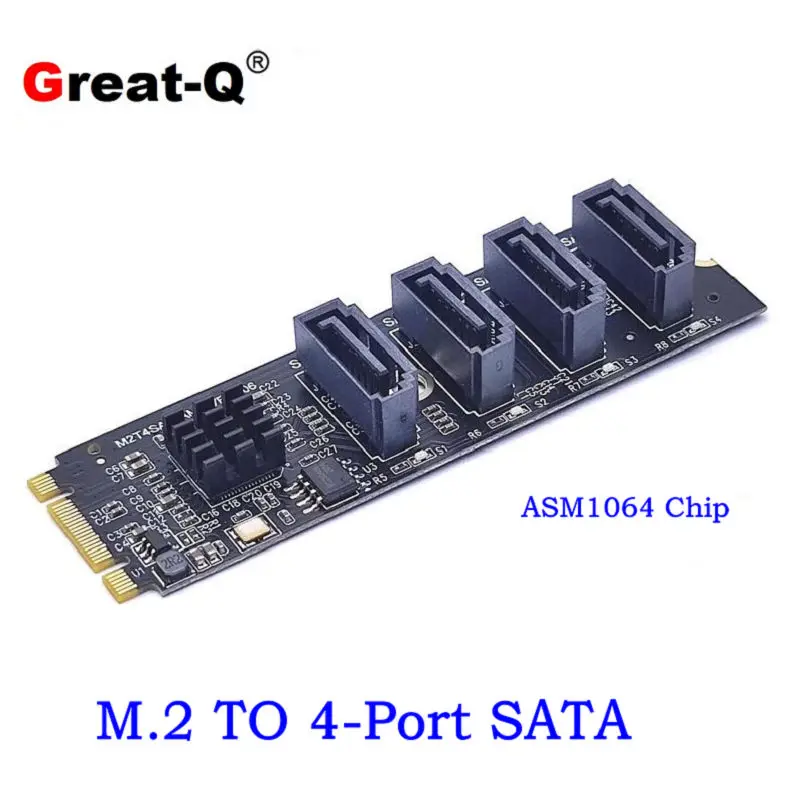 

M.2 KEY-M/B PCI-E PCIE от 3,0 до 4 портов SATA 3,0 переходник карты ASM1064 6 Гбит/с для M2 NVME 2280 SSD Расширенная карта для ПК
