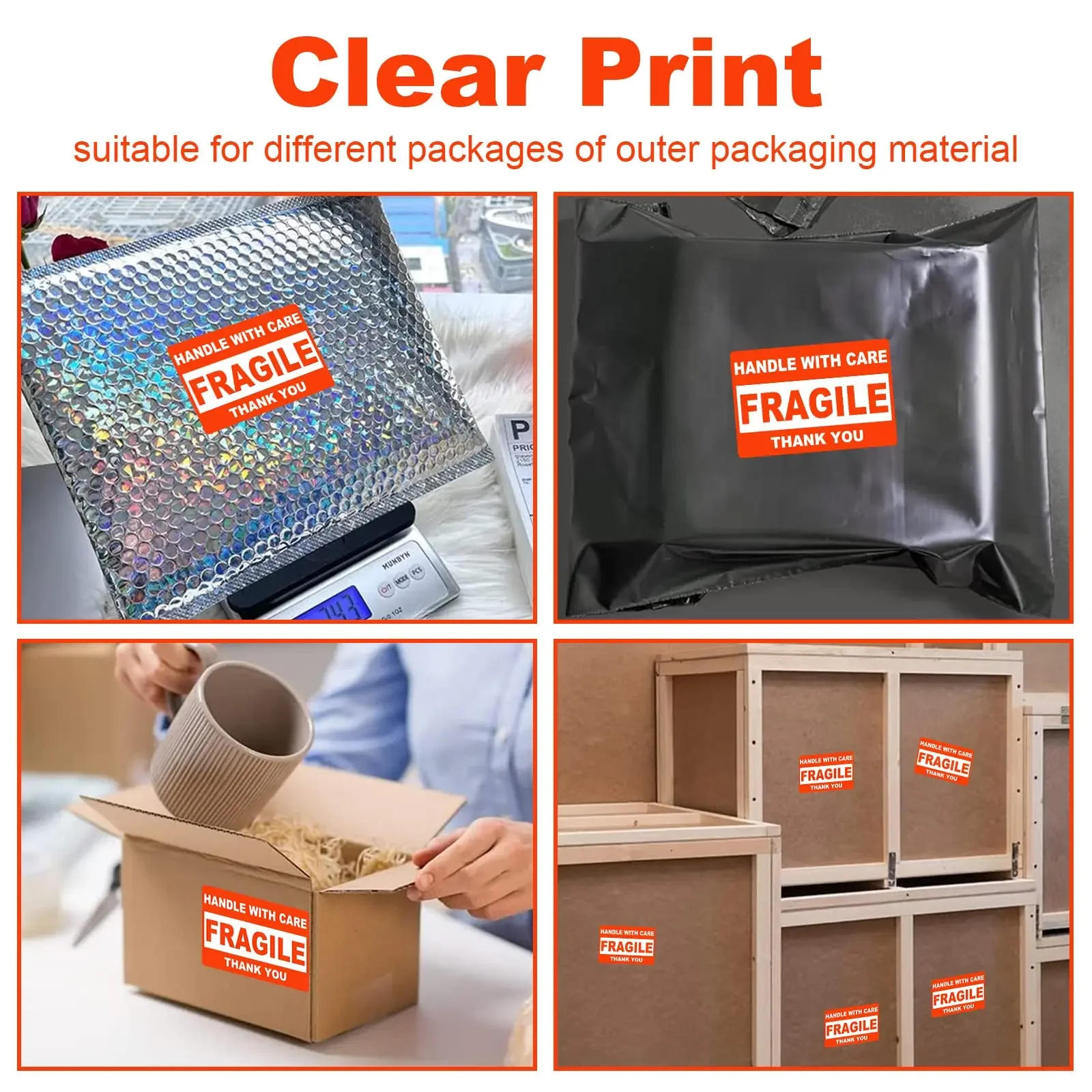 500PCS/Roll 3" X 2" Warning Fragile Tape Fragile Handle With Care Warning Stickers For Shipping Packing Glass Products Porcelain