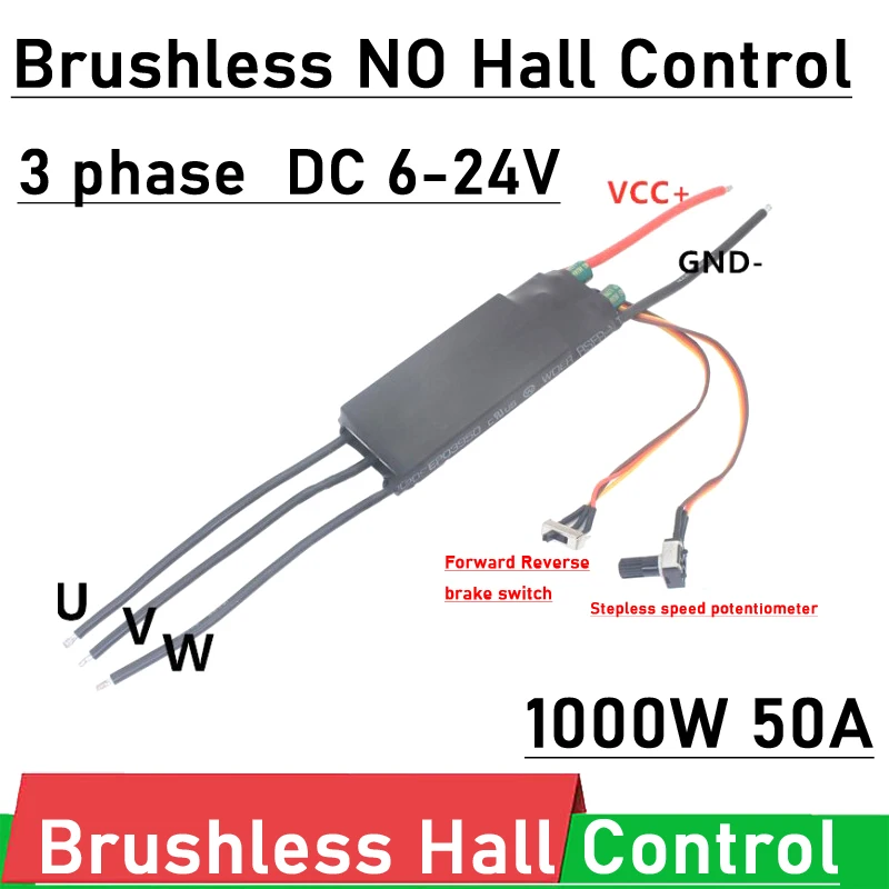 

1000W 3-phase Brushless Hall Control DC 12V 24V motor Drive Controller 0-5V PLC high speed BLDC W Forward reverse brake switch