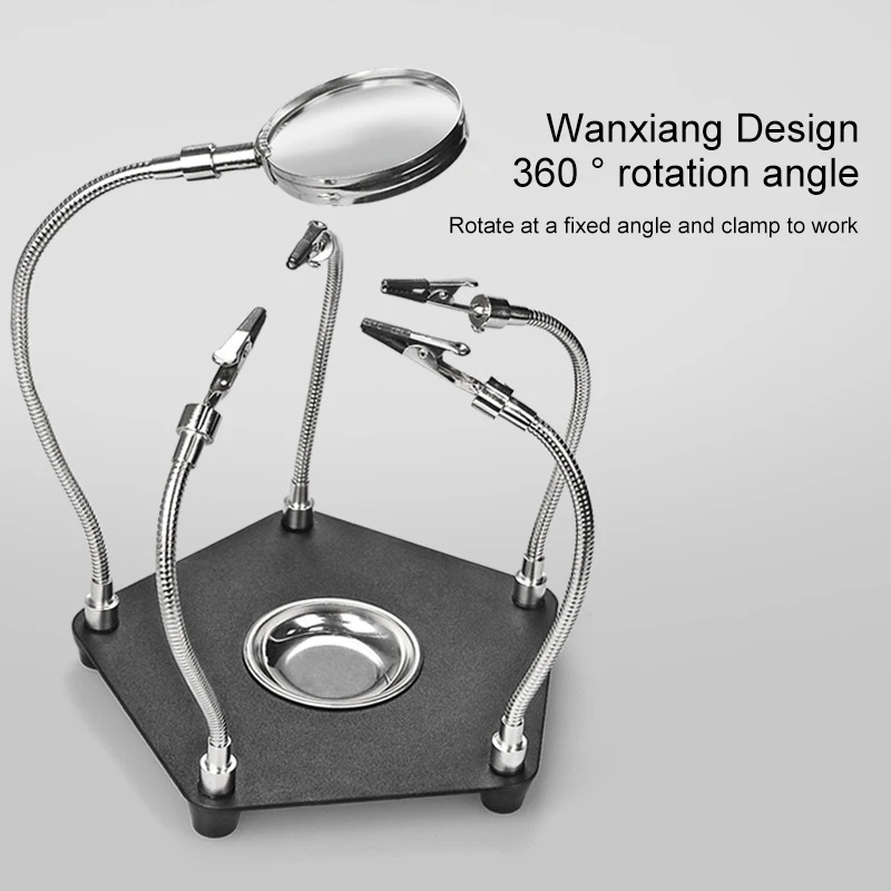 Versatile Soldering Clamp Station with Magnifying Glass & Flexible Clips