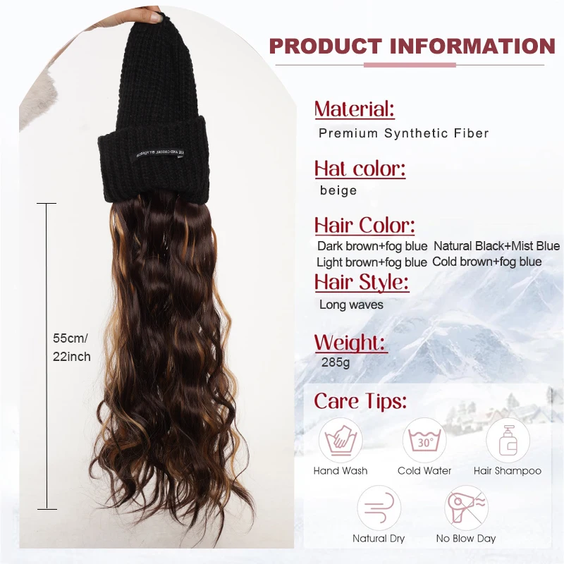 22 inch Straight Tube Curly Hair Cap Wig Synthetic With Elastic Knitted cap - Bernice cap Wig High Temperature Fiber Daily Wear