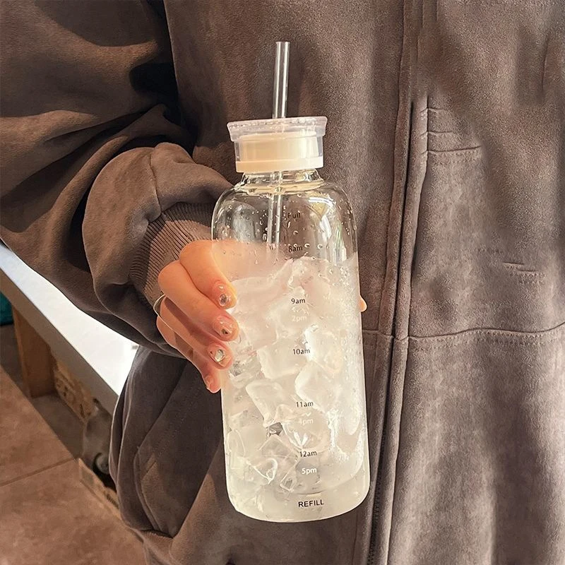 Glass Water Bottle with Double Cover for School and Office