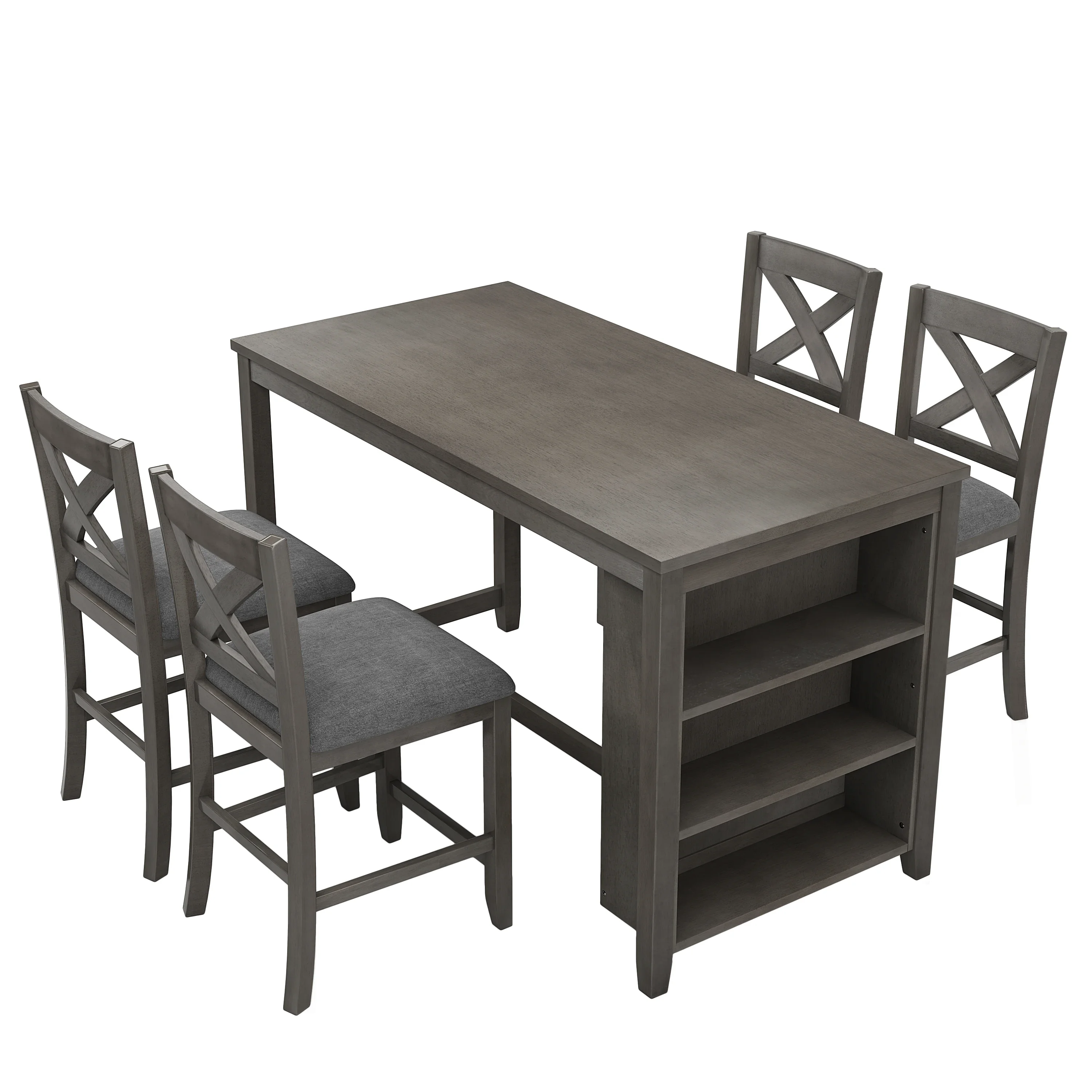 

5 Pieces Counter Height Rustic Farmhouse Dining Room Wooden Bar Table Set with 4 Chairs, Gray