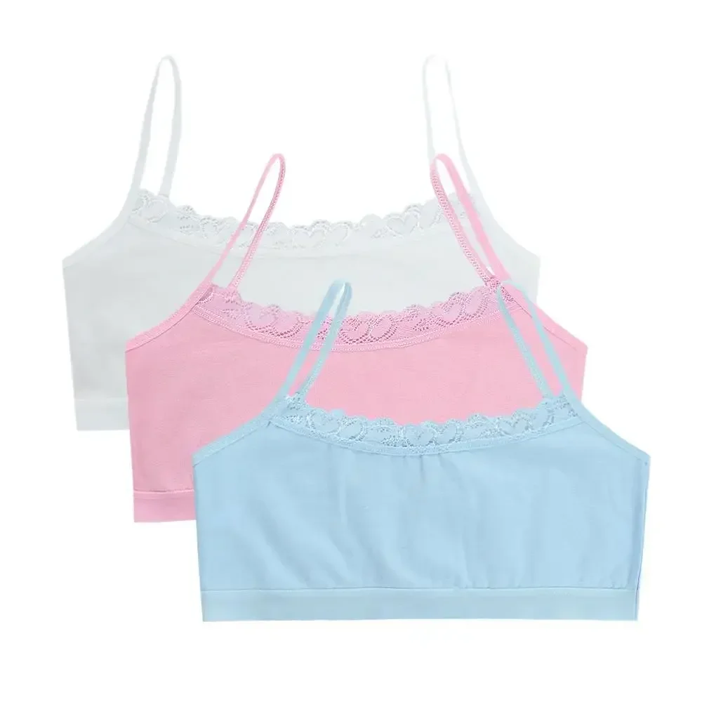 어린이 가슴 관리 훈련 브래지어, 코튼 십대 속옷 상의, 십대 어린이 레이스 조끼, 3 PCs/로트, 여름