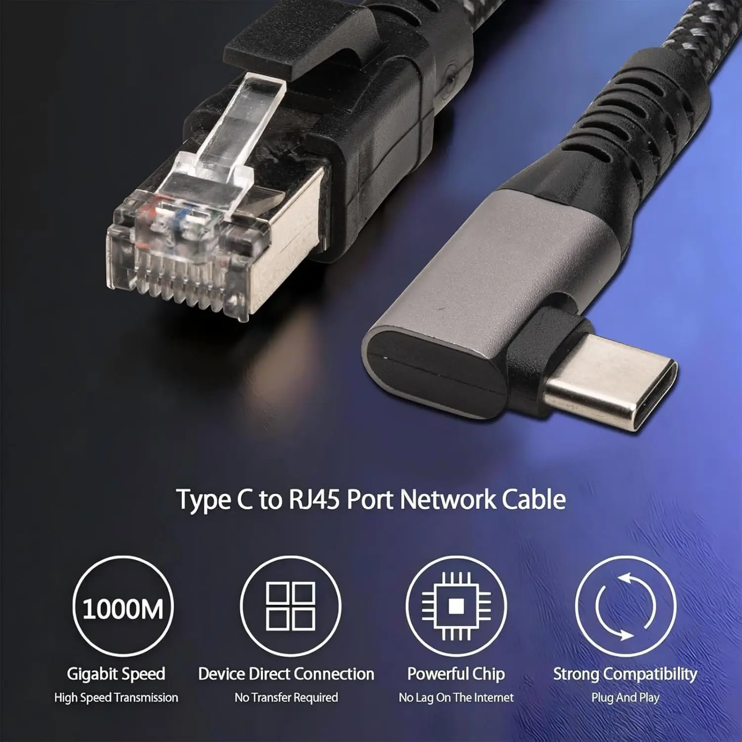 자비크테크 USB to 이더넷 케이블 6피트, USBC to RJ45 5G LAN 네트워크 케이블 USB 3.0 A 타입 C(수) to RJ45 커넥터 호환