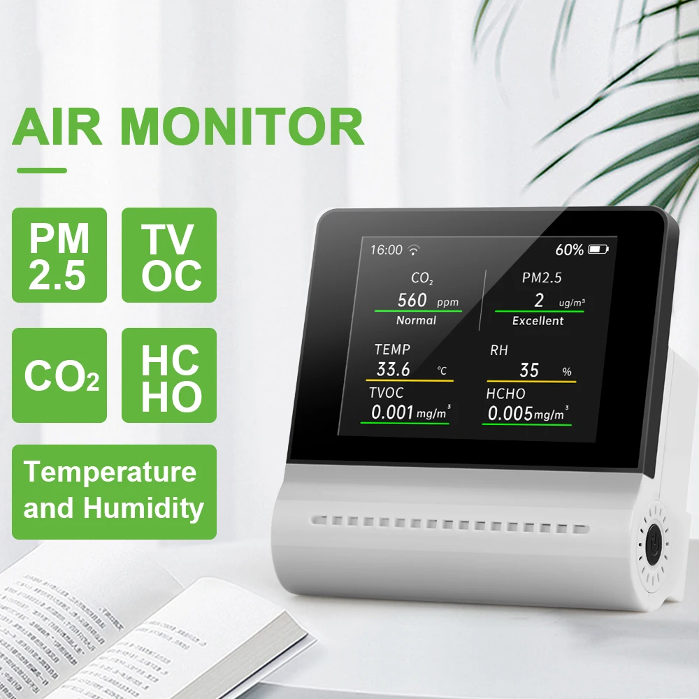 

NOYAFA JSM16 5-в-1 бытовой монитор качества воздуха PM2.5/CO2/HCHO/детектор TVOC, прибор для измерения температуры и влажности, термометр, гигрометр