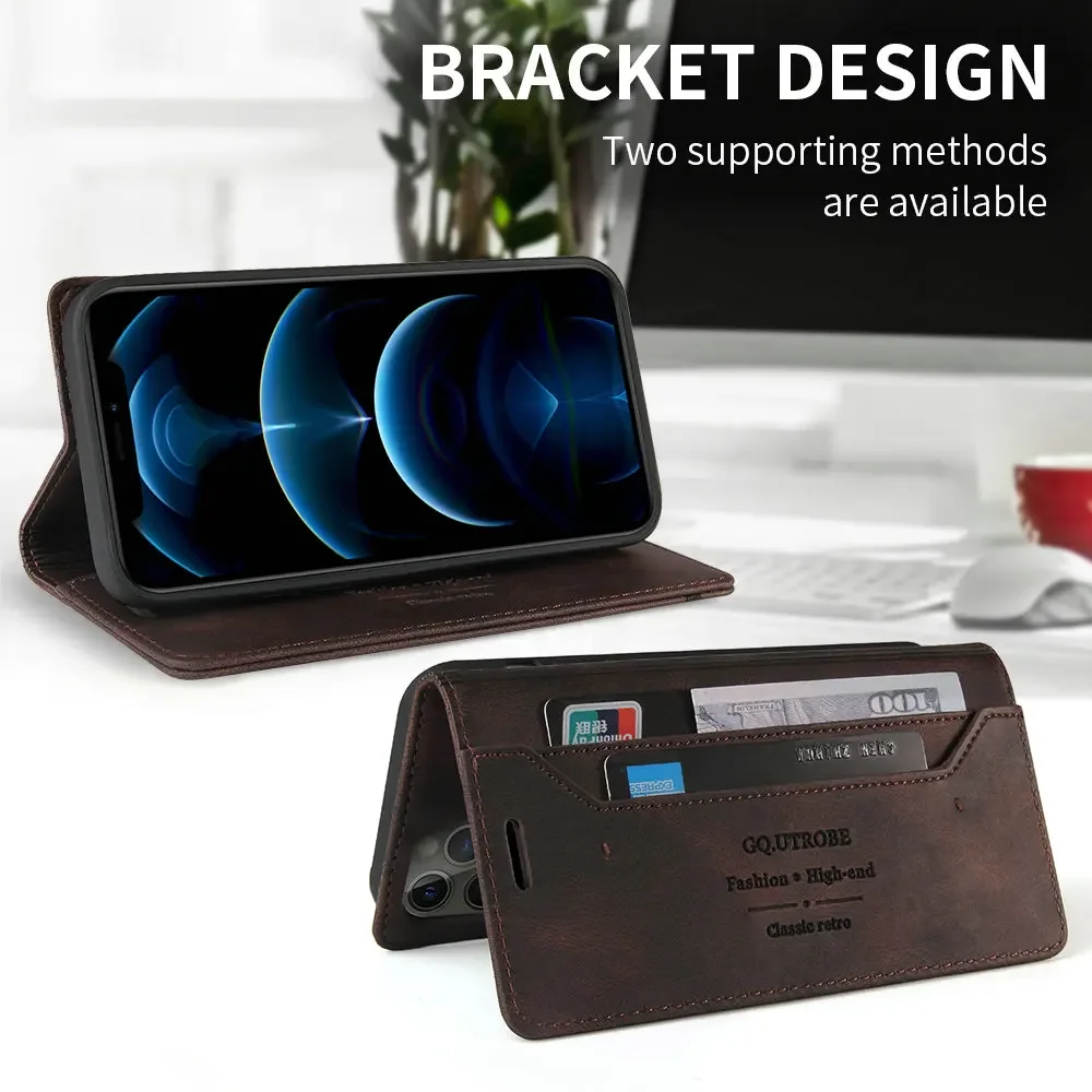 Luxurious Flip Leather RFID Phone Case with Magnetic Card Slot and Kickstand Wallet Cover