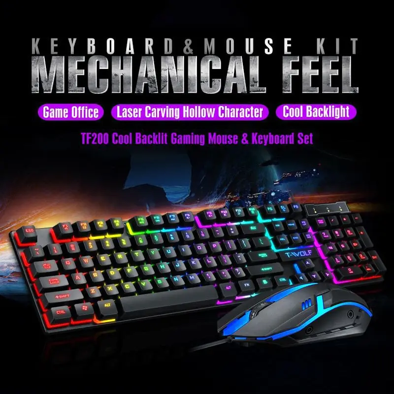 Проводная игровая клавиатура и мышь TF200, USB-клавиатура с механическими ощущениями, эргономичная мышь