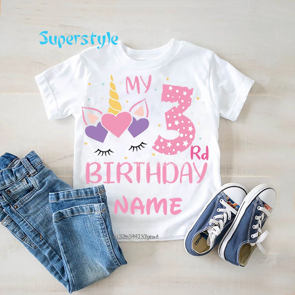 

2 3 4 5 6 7 8 9 Year Girls Unicorn Birthday Shirts Personalize Name Girls Unicorn Party T Shirt Kids Gifts Fashion Tops Clothes