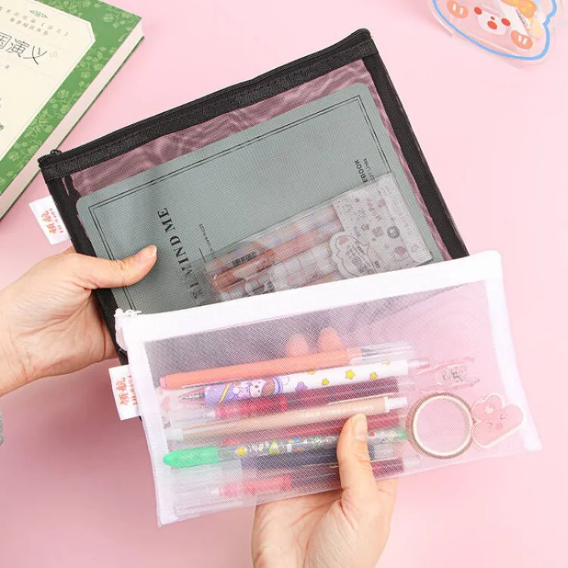 A4/A5/A6 Mesh Zipper Pouch Clear Document Bag Book File Folders Stationery Pencil Case Storage Bags 1Pcs
