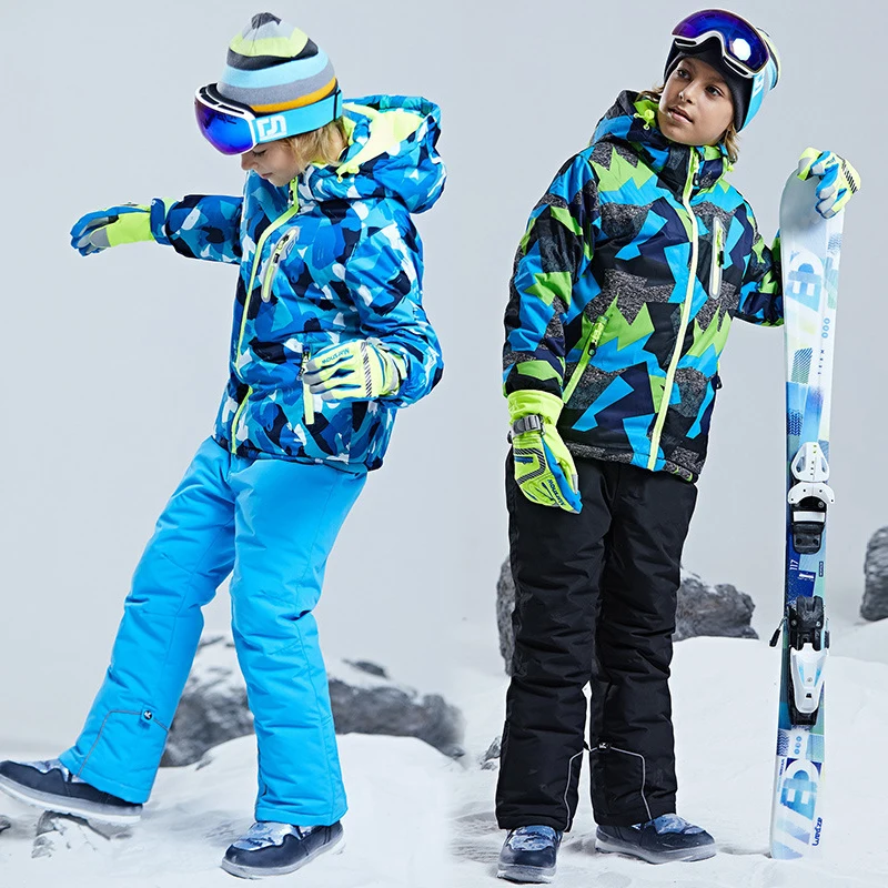 

New Children Ski Suits Boys Mountaineering Snowboard Jackets Thickened Warm Teenage Kids Ski Set Snow Pants Windproof Waterproof