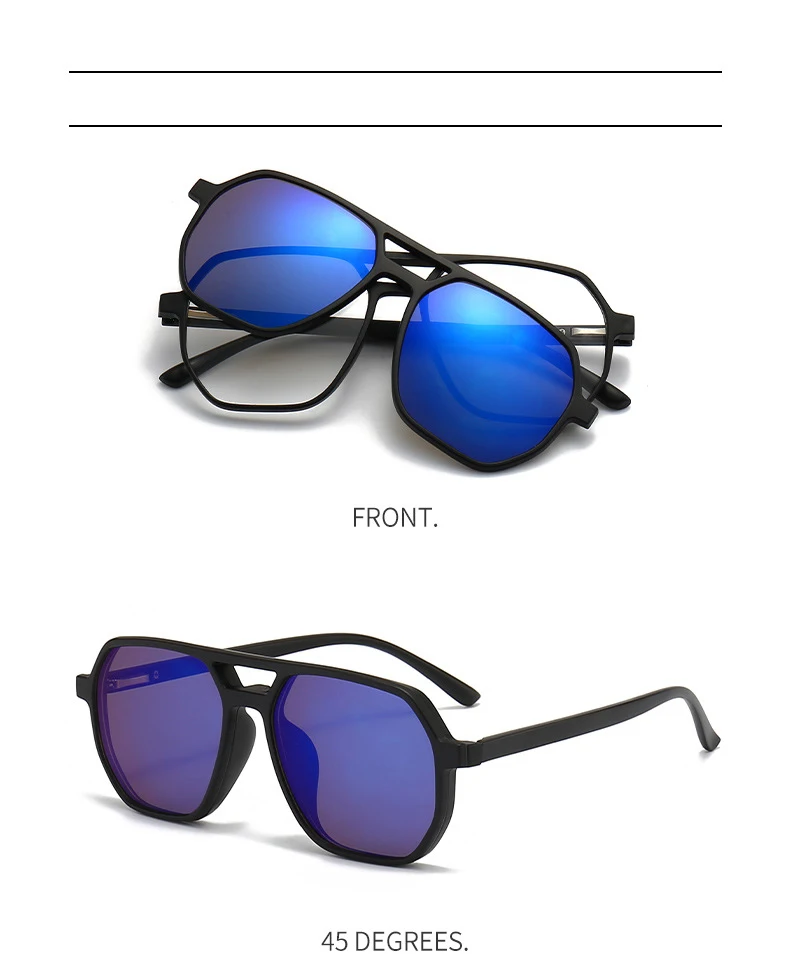 VCKA Big Frame Polarized Myopia Sunglasses 6 in 1 Prescription Magnetic Clip Men Women Glasses Custom Optical Eyewear -0.5 To-10