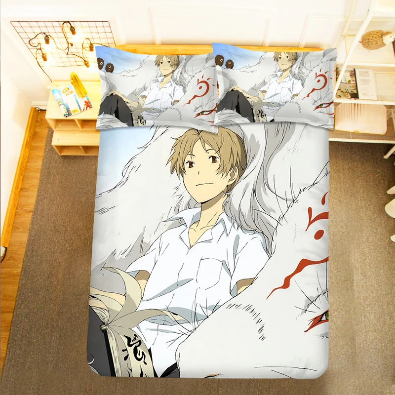 Natsume Yuujinchou Friends Ablumn 3PCS Duvet Cover Sets Cartoon Bedding Children Room Pillow Case 