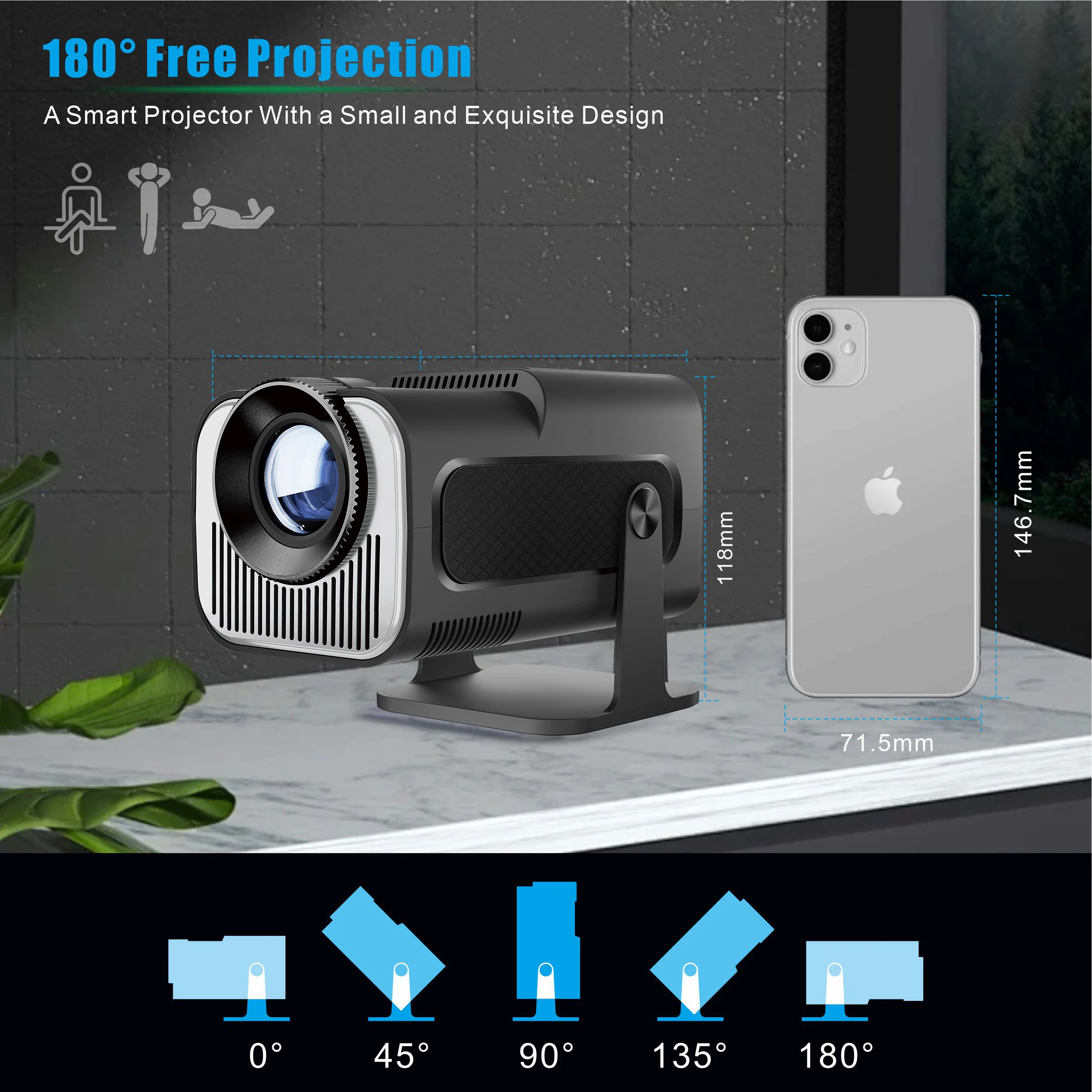 HY320Mini Projector Android11 H713 Wifi6 320ANSI Native 1280*720P BT5.0 Support 1080P 4K HD Home Cinema Outdoor Travel Projector
