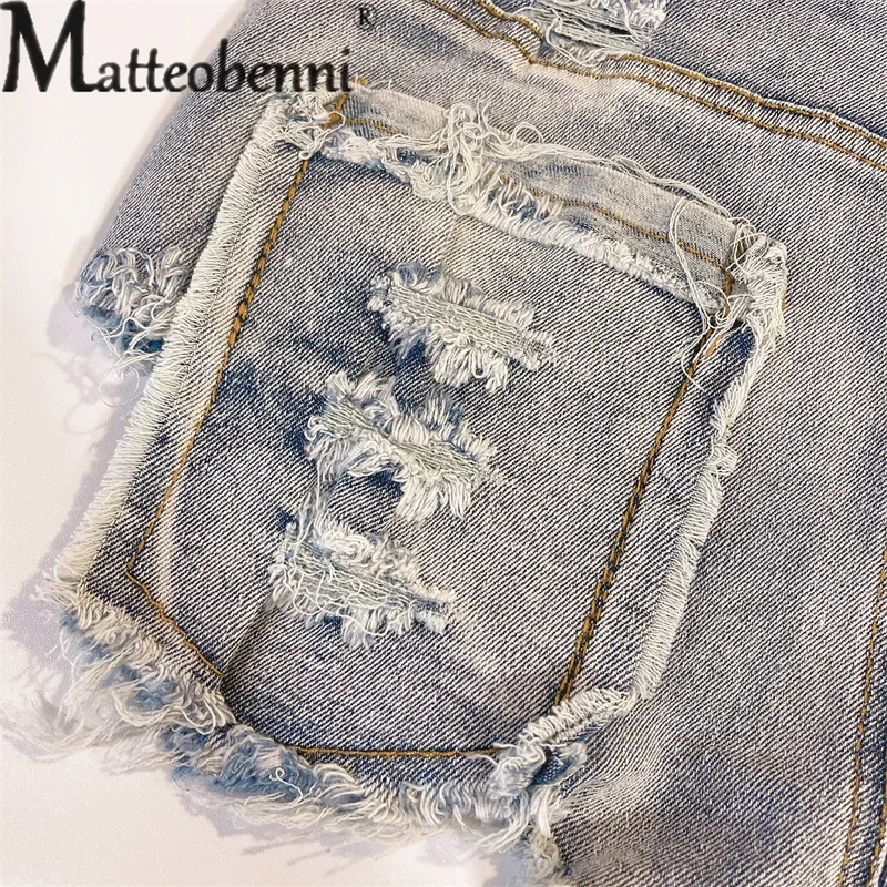 New Women High Waist Button Splicing Erotic Shorts Sexy Raw Edge Denim Ultra-short Trousers Broken Holes Tight Triangular Trous