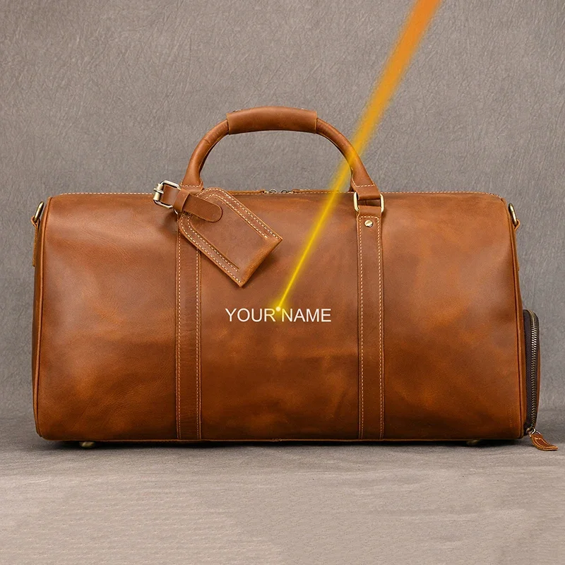 Mens Leather Travel Duffle Bag Real Cow Leather Weekender