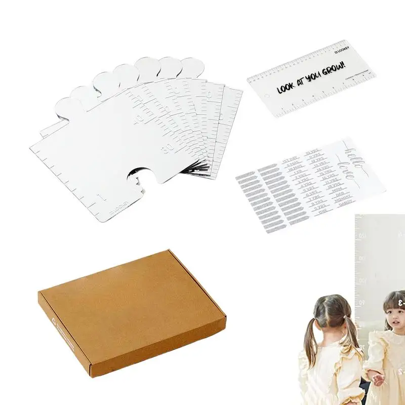 Mirrored Growth Chart Shatterproof Acrylic Height Measurement Mirror Ruler Puzzle Children Height Chart Mirrors with Marking