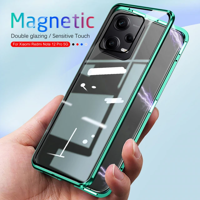 Funda con tapa magnética de doble cara para Xiaomi Redmi Note 12 Pro 5G,  protector de cristal a prueba de golpes, 360 ° - AliExpress