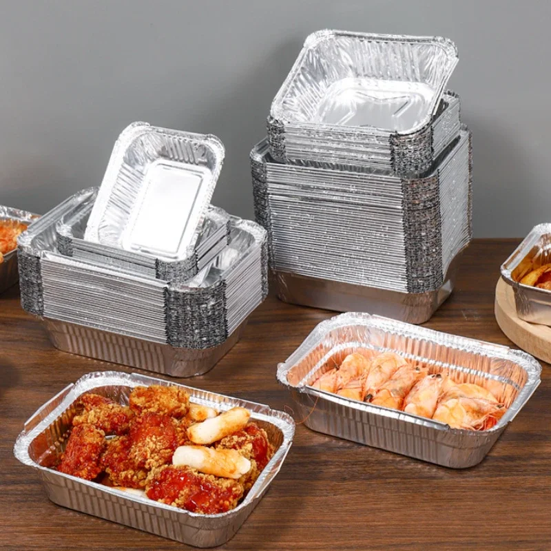 10Pcs Rectangular Tin Foil Tray Disposable Food Container BBQ Cake