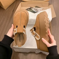 Nouvelles sandales mules à plateforme épaisse pour femmes, en faux daim imprimé léopard, avec bride à boucle, bout rond, style décontracté, pour l'été 6