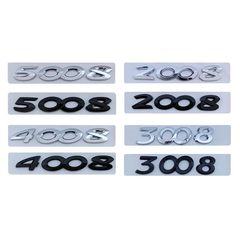 3D Abs Cromato Argento Nero Auto Posteriore Tronco Decalcomania Emblema Badge Lettere Numero Adesivo Per Peugeot 2008 3008 4008 5008 Accessori