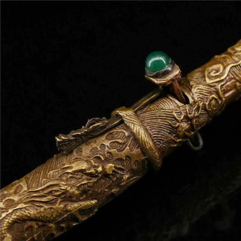 8.66" Antique Chinese purple copper inlay gem Dragon head Sleeve arrow sword 5