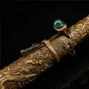 8.66" Antique Chinese purple copper inlay gem Dragon head Sleeve arrow sword 5
