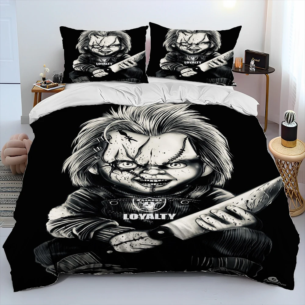 Horror Movie Character Chucky Saw Comforter Bedding Set,Duvet Cover Bed Set Quilt Cover Pillowcase,King Queen Size Bedding Set 4