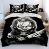 Horror Movie Character Chucky Saw Comforter Bedding Set,Duvet Cover Bed Set Quilt Cover Pillowcase,King Queen Size Bedding Set 4