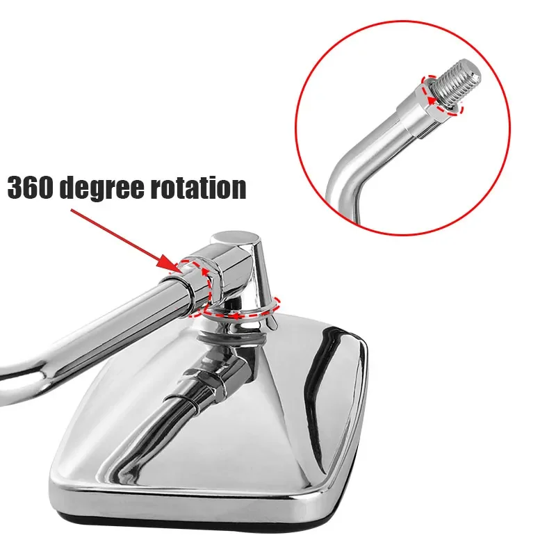 Pair Universal Rectangle Motorcycle Mirrors 10mm Chrome For Honda Motorbike Scooter E-Bike