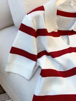 Pull à col à motif rayé, polyvalent, manches courtes, haut tricoté pour printemps et été, vêtements pour femmes, nouvelle collection 2026 5
