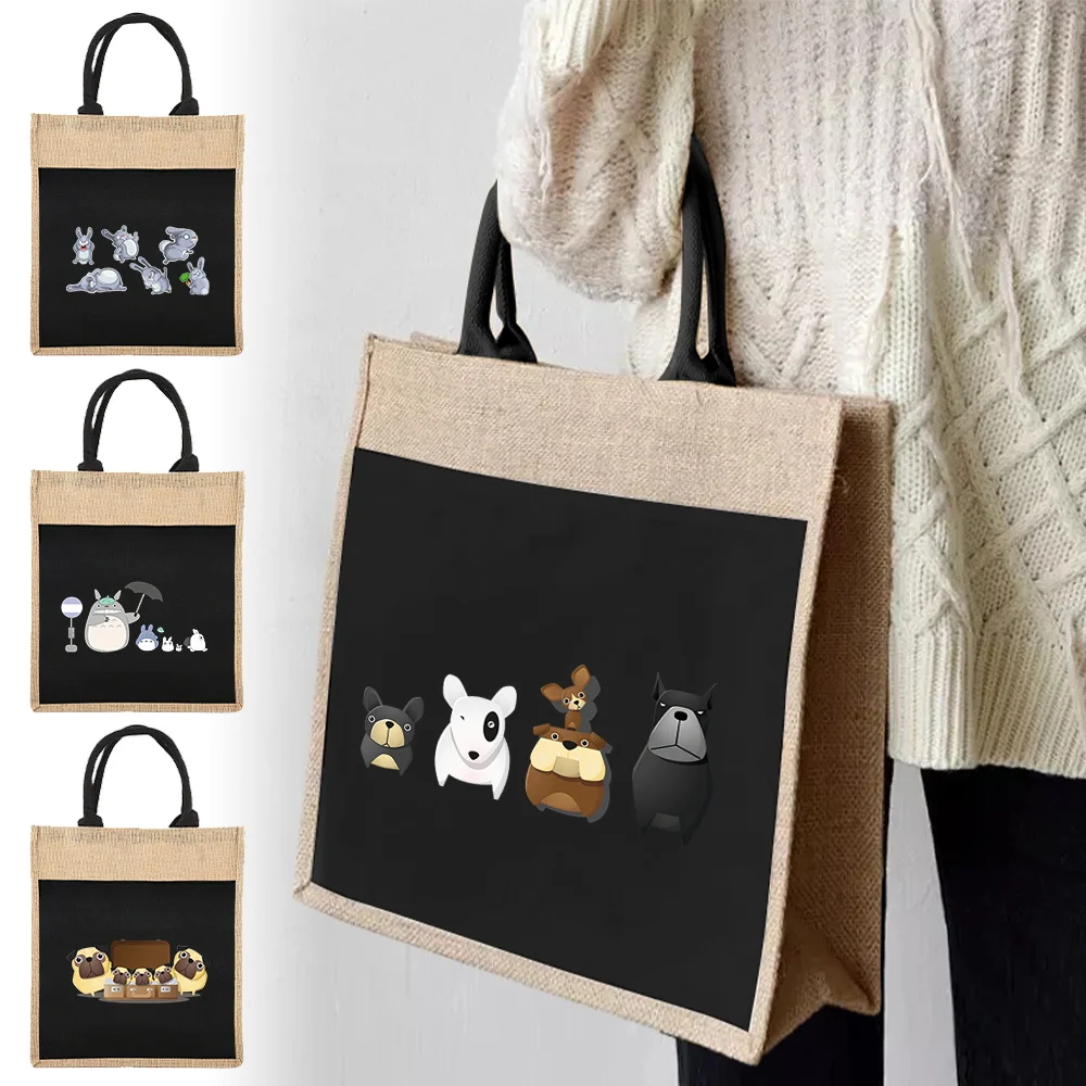 

Shopping Bags Reusable Linen Tote Bag Women's One-shoulder Tote Bag Cartoon Pattern Print for Grocery Shopping 2023 New Fashion
