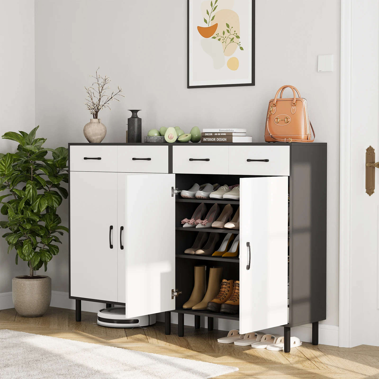 VOWNER Shoe Cabinet with Doors, 5-Tier Shoe Rack Organizer with 2 Drawers 6