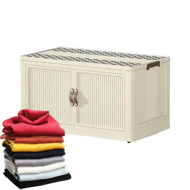 

Folding Storage Cabinet Foldable Storage Box Portable Plastic Clothes Toy Organizer Stackable Cabinet Bins with Lid for Bedding