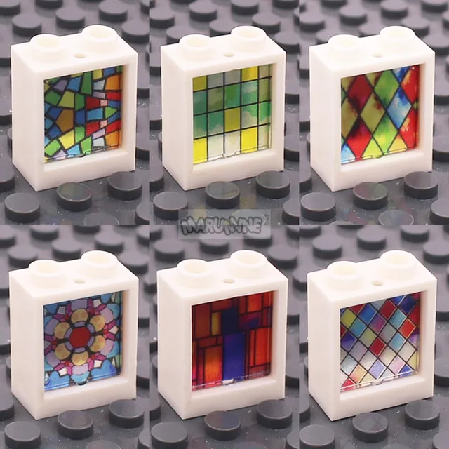 Marumine Block Glass Window 1x2x2 With Printing 18PCS 60601 60592 Church Assemblage Buildi Brick Construction Model Accessories 3