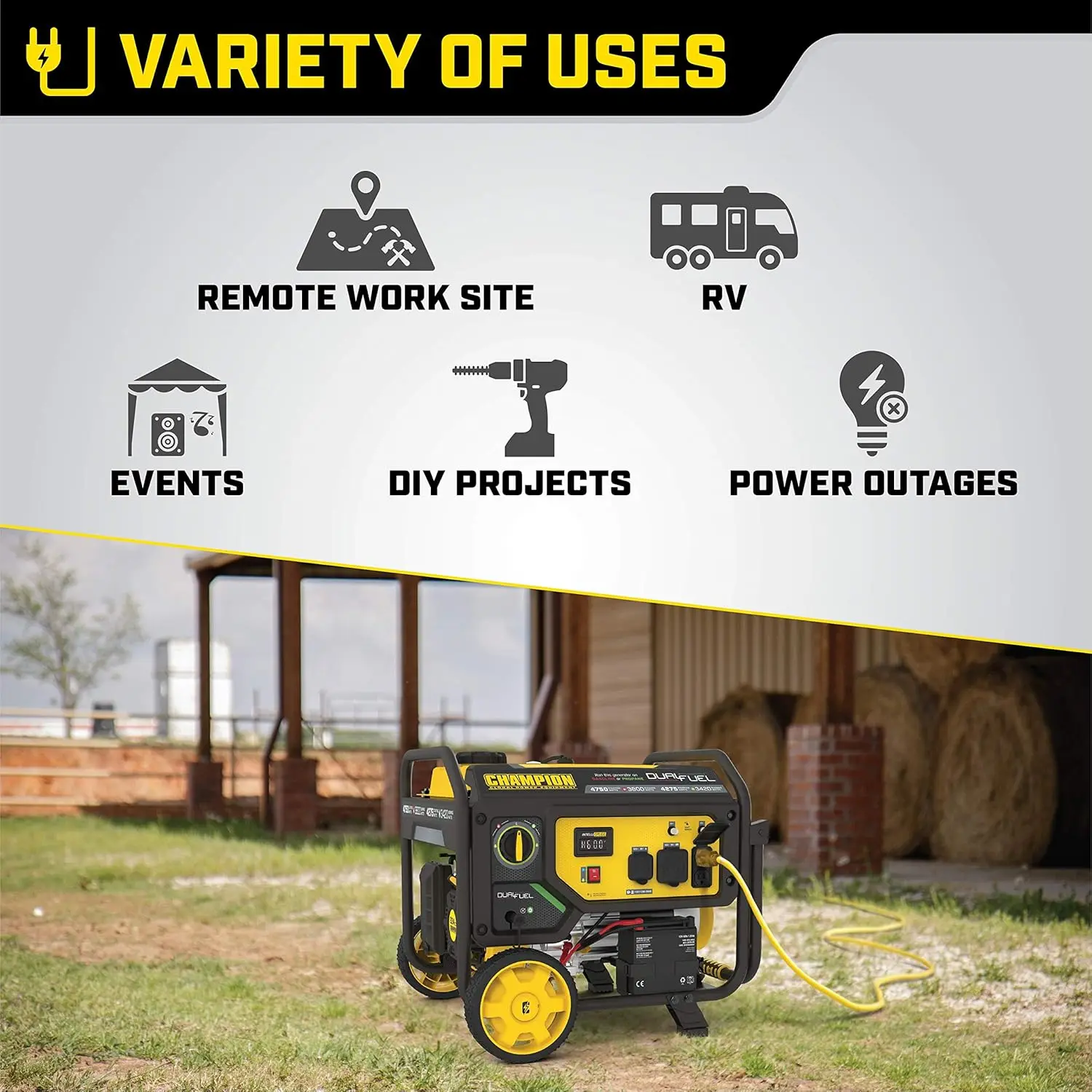 4750 Watt Dual Fuel Portable Generator with Electric Start Wheel Kit Keep track of voltage hertz and run time hours